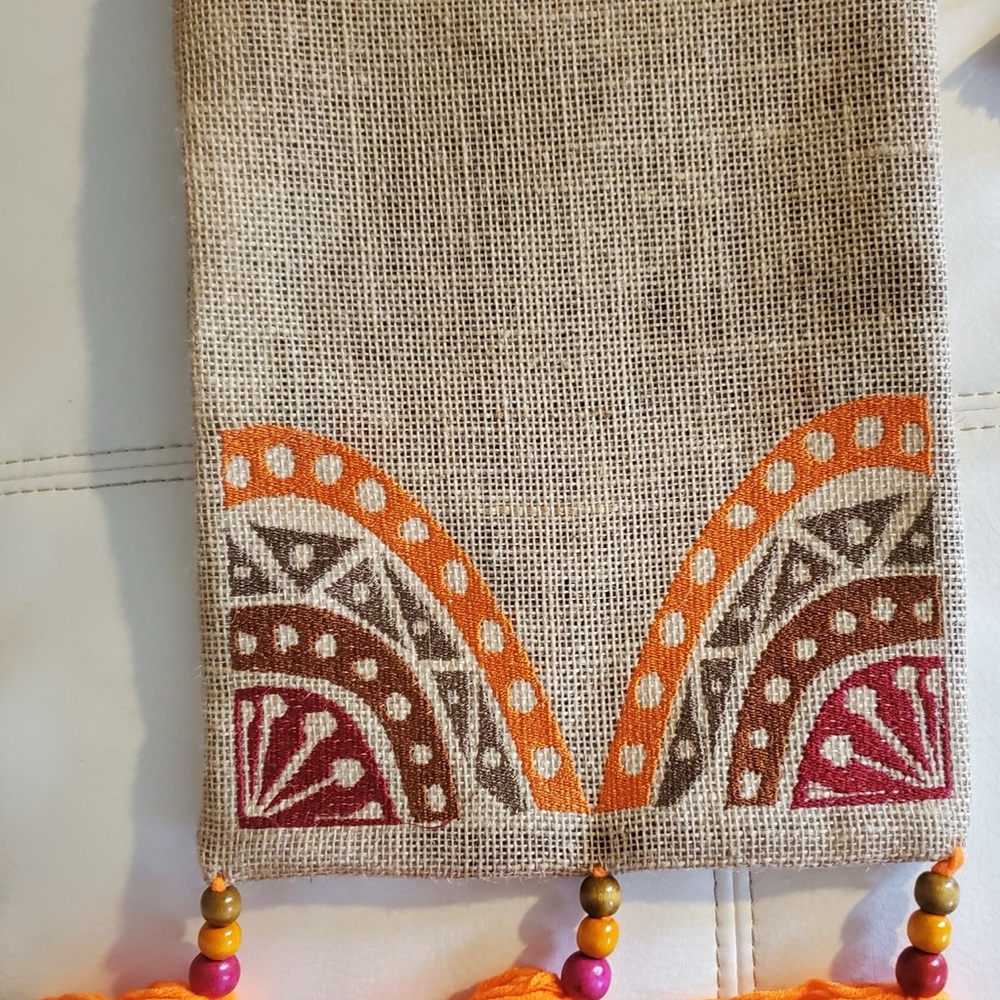 Earthy Boho with Orange Tassels Handmade Hand Bag
